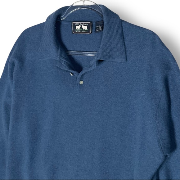 Woods & Gray 100% Cashmere Polo Sweater Sz L Long Sleeve Blue Casual Luxury - Picture 5 of 10